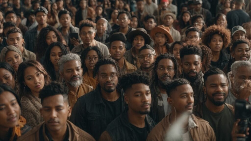 A large group of creators standing in a crowd.