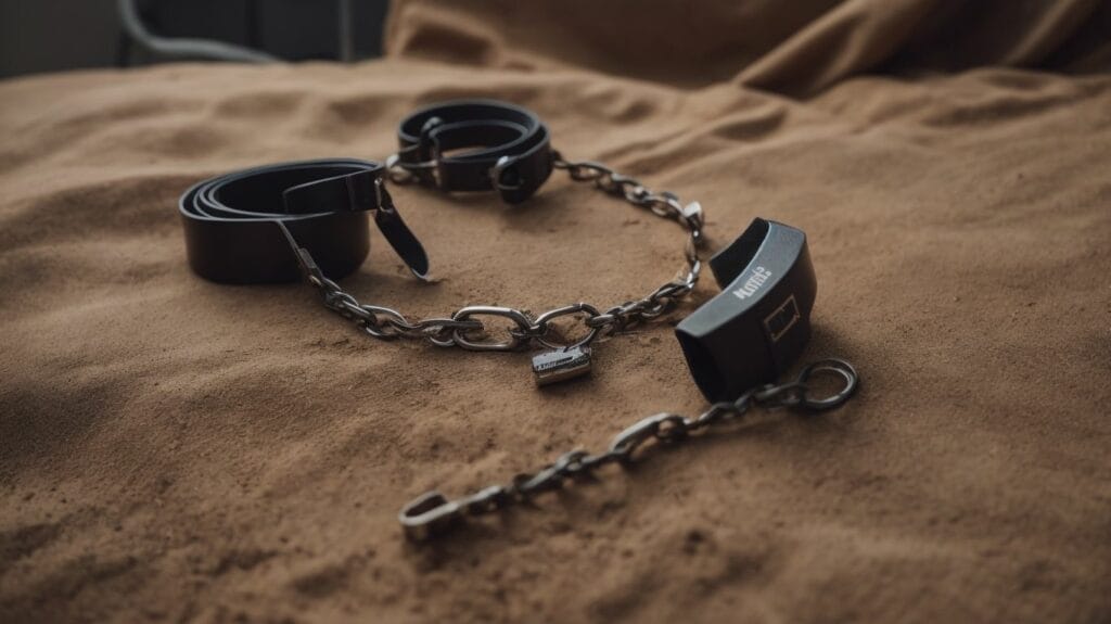 A black leather choke chain on a bed offers a unique and edgy accessory for your favorite furry friend. This stylish piece is perfect for those looking to make a bold statement during walks or training sessions