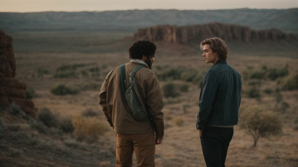 Two men, Andrew Tate and Adin Ross, standing in the middle of a desert.