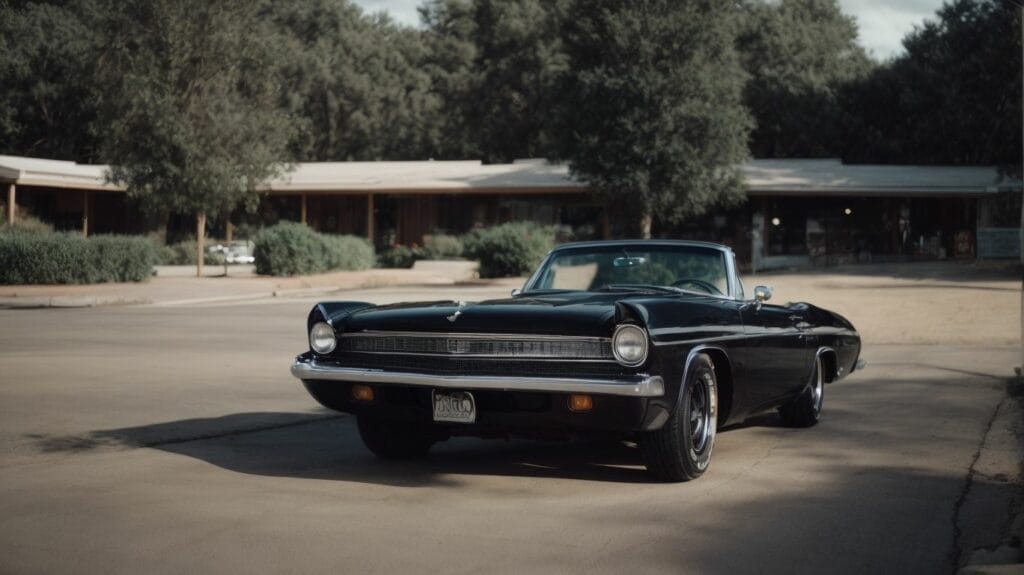 A classic car parked in front of a house.