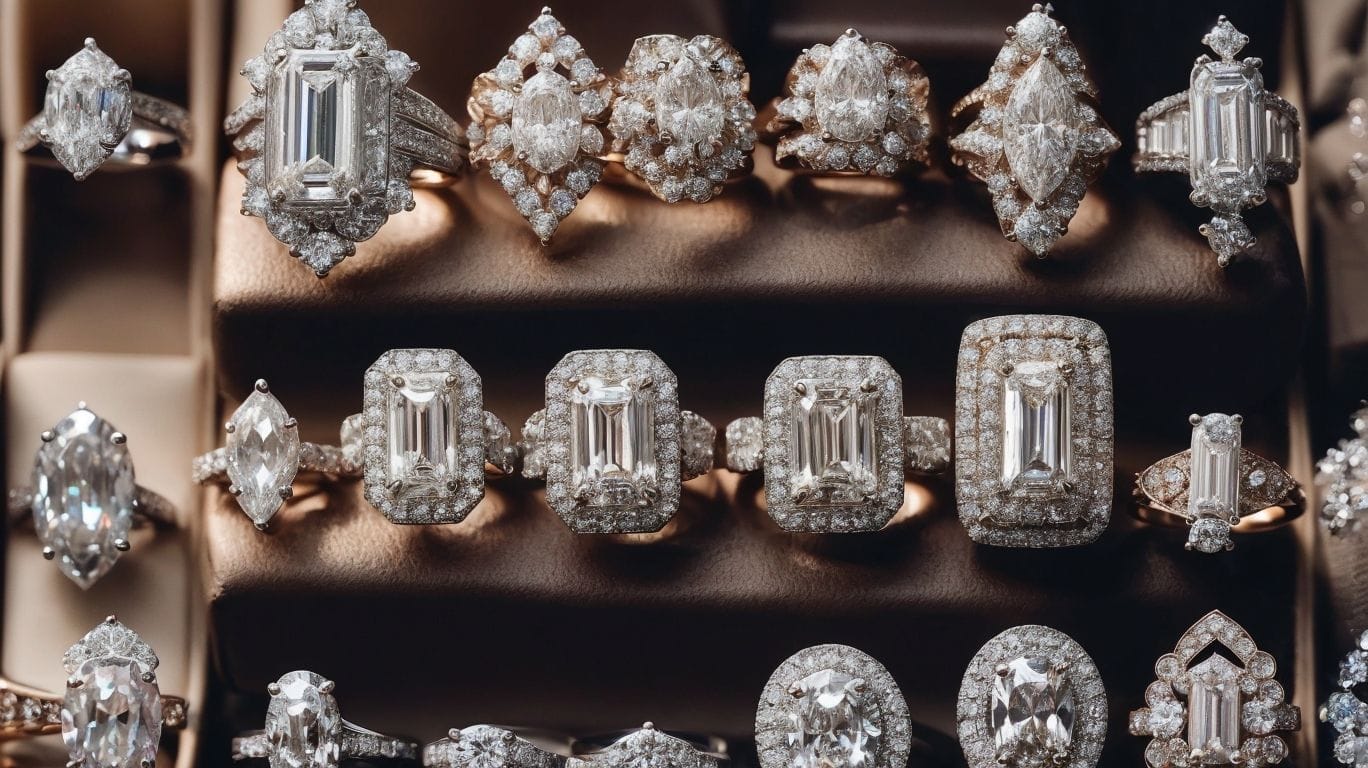 A collection of celebrity engagement rings in a box.