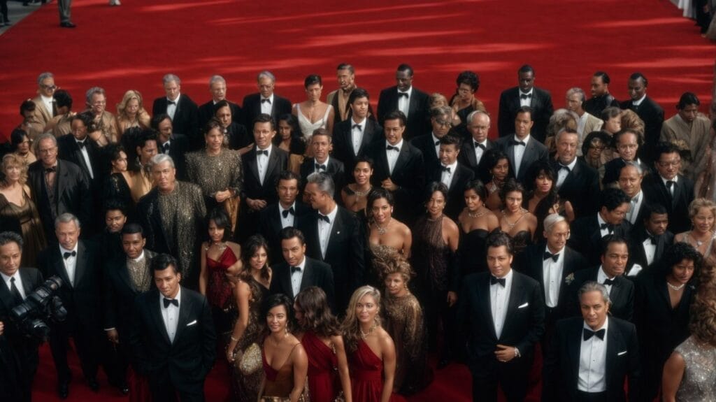 Most famous actors posing on a red carpet.