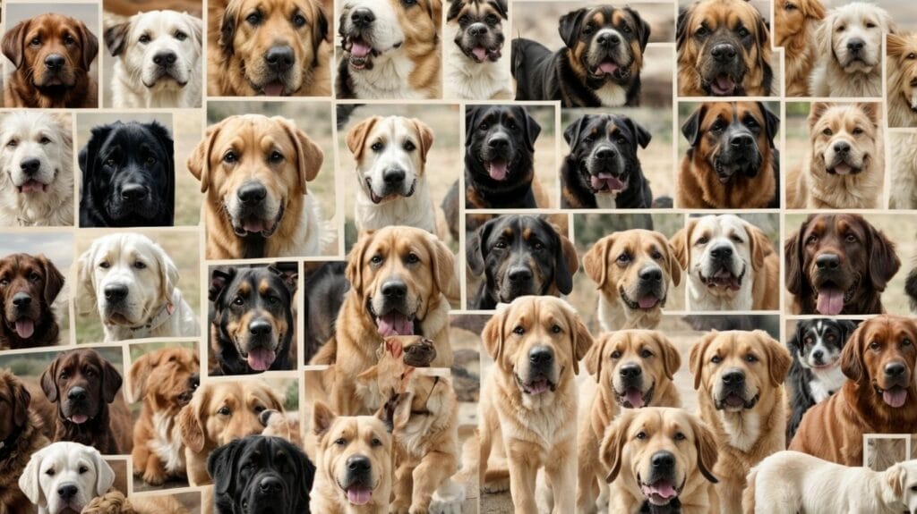A collage of many different dog breeds.