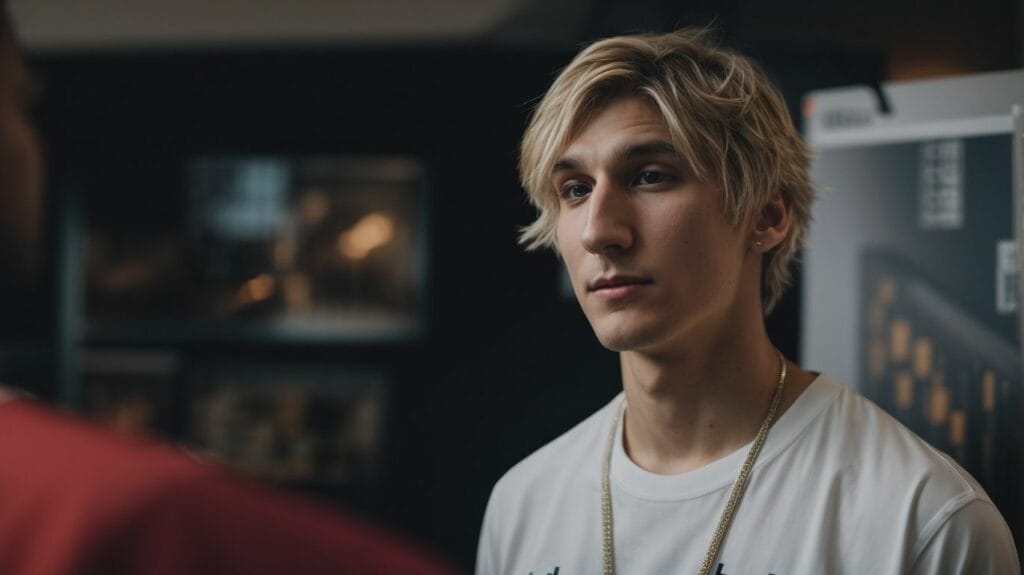A young man with blonde hair, also known as xQc, is standing next to another man and he calls himself "xQc".