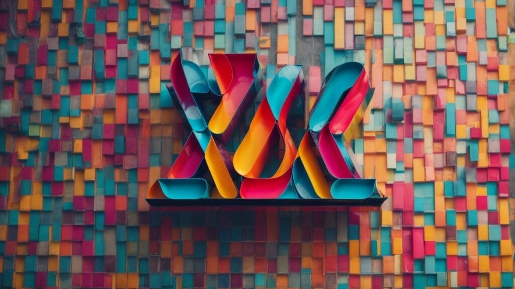 A colorful representation of the letter X with symbolic meaning displayed on a wall.
