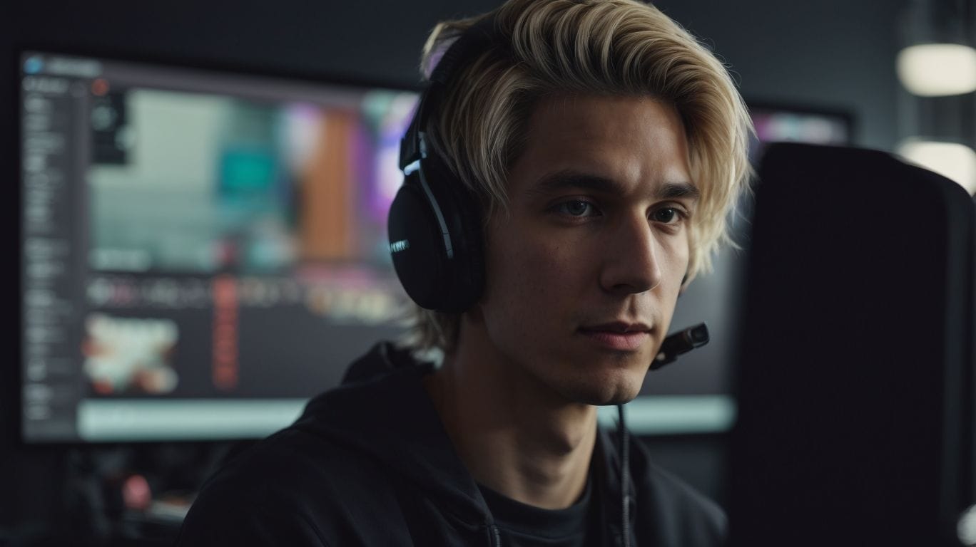 XQC, a young man wearing headphones, actively engages with the monitor.